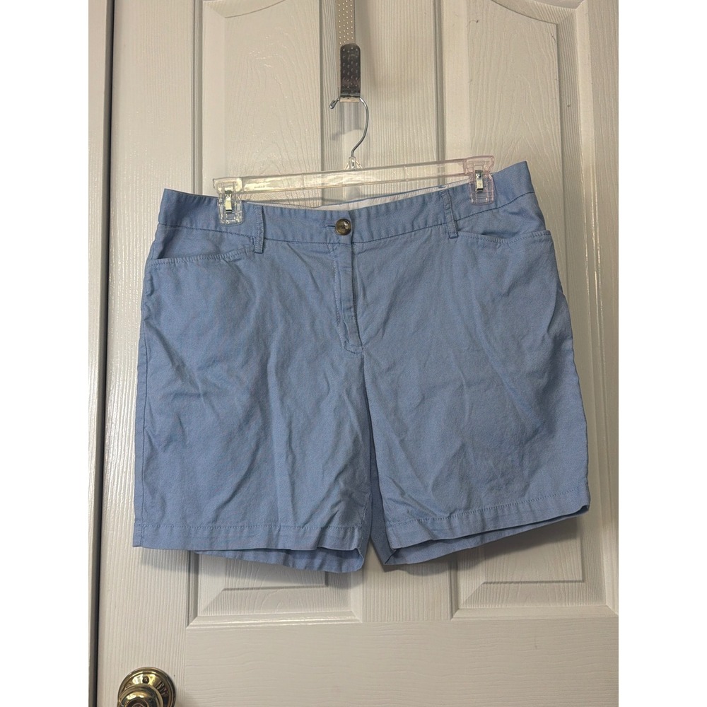 Lands End Womens Light Blue Oxford Chino Shorts Mid Rise Size 16 Cotton